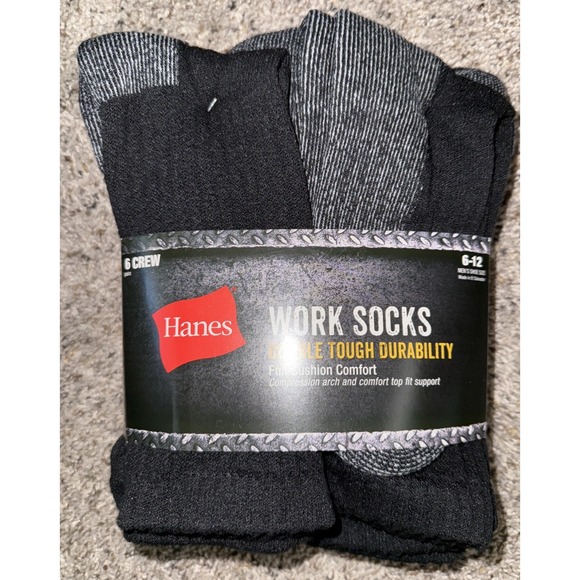 Hanes Men's Crew Socks 6-Pack Work FreshIQ Fully Cushioned Compression Arch 6-12 - Picture 1 of 3